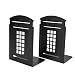 Non-Slip Bookends, MerryNine Heavy Metal Non Skid Sturdy Telephone Booth Decorative Gift for Bookshelf Office School Library (Black_1 Pair)