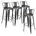 Lot de 4 Tabouret de Bar Metal,Tabouret Haut Industriel 76cm de Hauteur Assise avec Dossier et siège en Bois,pour Cuisine Bistrot Salle à Manger Intérieur et Extérieur (Gris Pistolet)