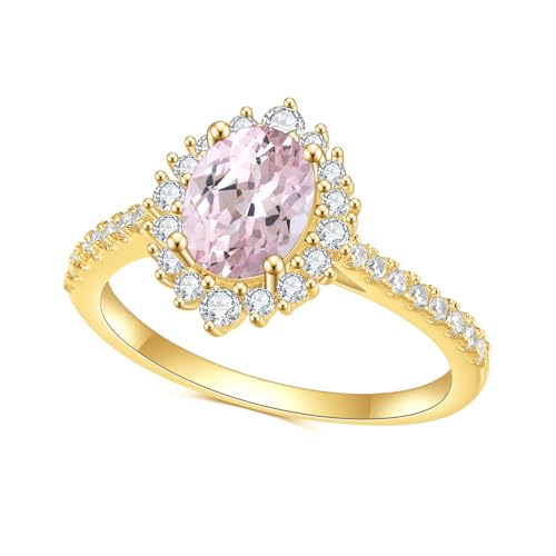 WSX Real Gold 10K/14K/18K 1.5 Carat 6 * 8MM Oval Cut Gemstone Rings for Women,Birthstone Gemstone Anniversary Wedding Band Ring Best Jewelry Gift for Valentine's Day For Her,Free Engrave
