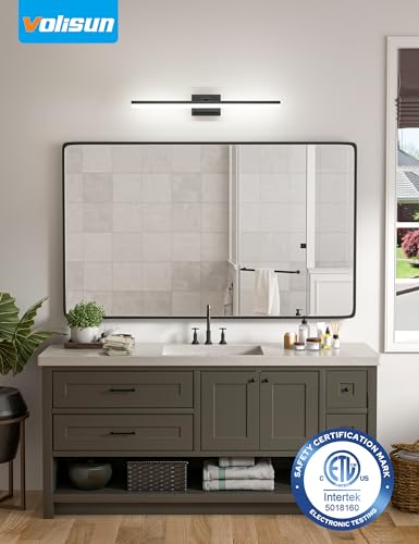 Image of VOLISUN Modern Bathroom Vanity Light 31.5 inch, 28W Dimmable 5CCT Led Bathroom Light Fixture Over Mirror, Black Bar Vanity Light for Bathrooms Mirror Cabinets Bedroom-ETL Certificated