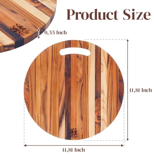 Tabla de cortar redonda de madera de teca 30.5 cm miniatura 2