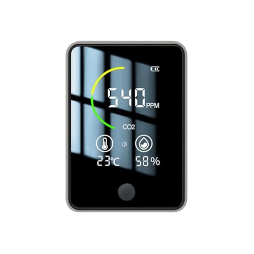 CO2-Detektor, 3-in-1, Co2-Messgerät für Innenräume, CO2-Sensor mit LCD-Farbdisplay, Kohlendioxid-Detektor, Temperatur und Luftfeuchtigkeit mit Alarm – NDIR – Zuhause – 6 Stunden Batterie