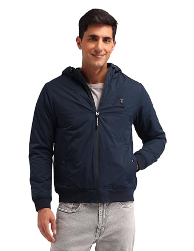 Image of U.S. Polo Assn. Denim Co. Men's Navy Solid Hooded Long Sleeve Casual Polyester Regular Fit Jacket