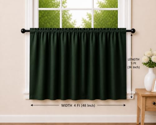 Image of Valance Blackout Rod Pocket Pattern Curtain Pack of 1 Piece, Kitchen Curtain | 3 Feet - Green