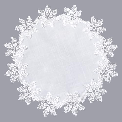 URROMA Runde Deckchen aus Leinen, wei遝 Tischdecke mit...