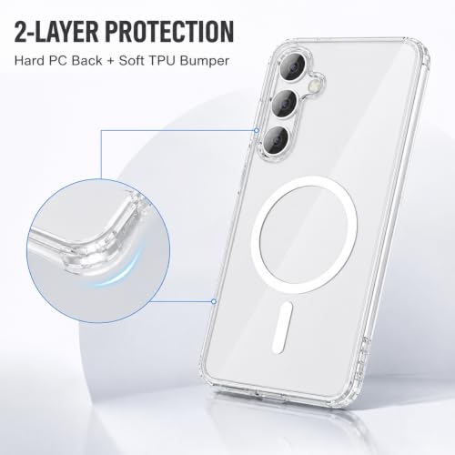 Image of MAGA Back Case Cover for Samsung Galaxy S25 5G, Crystal Clear Magnetic Case Compatible with MagSafe, Hybrid Hard PC Back & Soft TPU Bumper, Shockproof Protective Cover - Clear