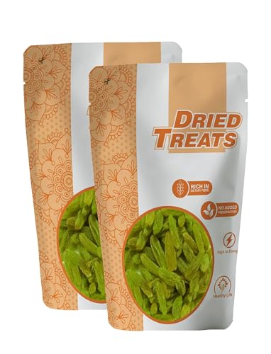 Image of Dried Treats Kishmish (Green Raisins) 500 Grams (250gm X 2) - Hari Darakh | Green Raisns Nutrient-Rich Superfood for Energy |Hari Kishmish Rich Source of Potassium & Dietry Fiber - This seedless Kishmish is the Best Snack for Every Age Group | Kishmish | Delicious Snack