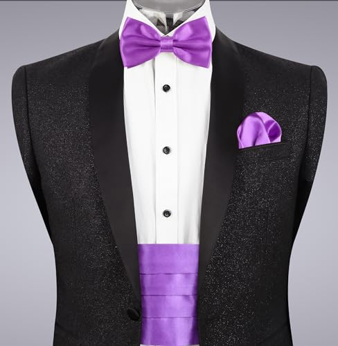 Image of Alizeal Mens Multicolored Silk Solid Cummerbund Bow Tie Set