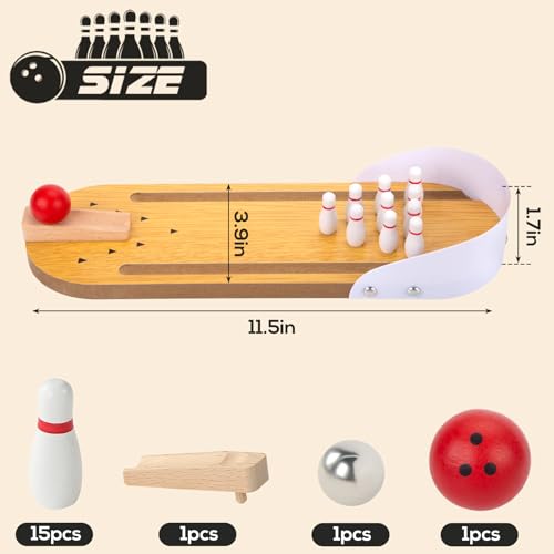 AMOR PRESENT 19PCS Tabletop Mini Bowling Set, Wooden Bowling Game Mini Desktop Bowling Game Toy for Office Birthday Party Favors, Desk Gifts for Men Women Kids Teens Boys Girls - Thumbnail 2