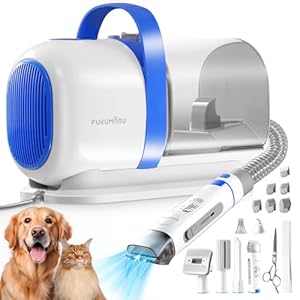 Hundeschermaschine mit Staubsauger, 12000 Pa Saugt 99.99% der Tierhaare, Leise Schermaschine für Hunde Katzen,，Hundehaarschneidemaschine mit 6 Pflegewerkzeugen, 2L Staubbehälter