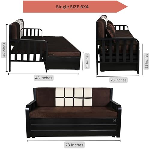 Image of Furniture Premium Etrica (6X4) Single Size Sofa Cuma Bed Metal Sofa Bed with Hydraulic Storage - 3 Seater Sofa with Cushions, Modern Living Room Sofa Set - Black Matte (Single Size (6X4)