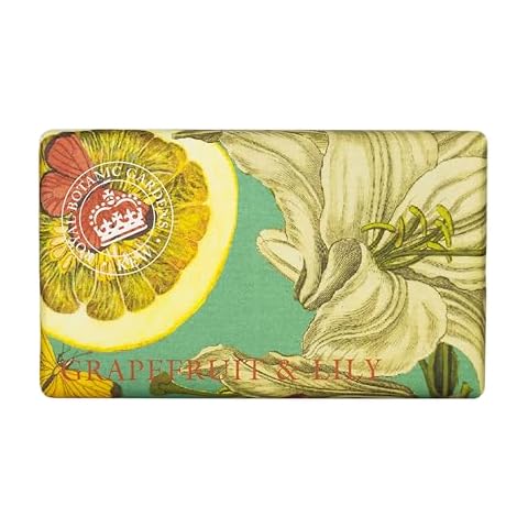 The English Soap Company Royal Botanical Gardens Kew Wrapped Soap Bar, Luxury Grapefruit Shea Butter Soap Bar, Moisturising Soap Bar for Face and Body, Grapefruit and Lily Scent 240g Cover