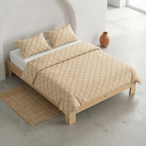 Parure de lit 100 % coton géométrique respirante beige - 2