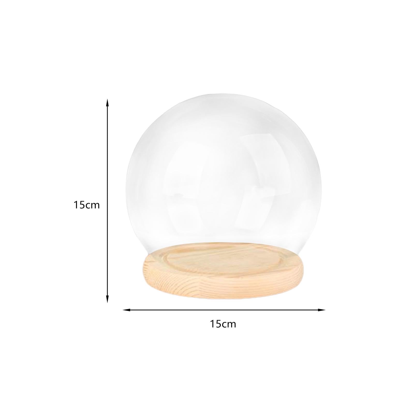 Ausstellungskuppel mit Holzsockel, Glaskuppel, Terrariensockel, Puppenhaus-Dekoration, staubdicht, DIY-Klarglas-Cloche-Kuppel für Hochzeitsfeier, 15 cm Holzsockel