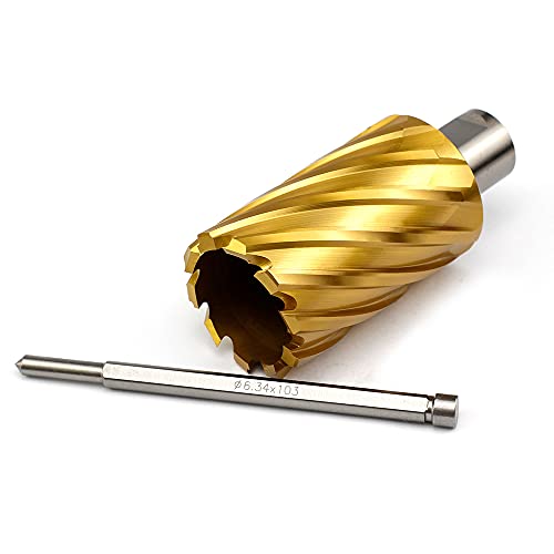 Annular Cutter Hss Tin Coated Jestuous 3/4 Inch Weldon Shank 2 Cutting Depth 1-1/2 Cutting Diameter Two Flat Bit For Drill Press With Pilot Pin #TOP5