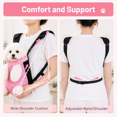Inspack Dog Backpack Carrier/Cat Carrier, Adjustable Pet Front Carriers Travel Bag for Puppy Medium Dogs, Legs Out, Soft Ventilated Doggie Chest Carry Backpacks for Hiking/Camping, 2.5-4 lbs, Pink by Inspack - Image 9
