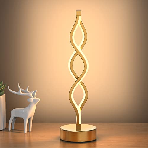 Nuür Gold Infinity Spiral Led Table Lamp, Lamps For Bedrooms Dimmable Metallic Bedside Lamp With Touch Controller, 3 Colour Temperature, 15.8 Inch Height For Living Room #TOP27