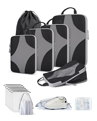 BAGSMART Compression Packing Cubes for Travel, Compressible Luggage Organizer for Cruise Ship, Lightweight Travel Essentials 14-Pack 1L+2M+2S+1laundryBag+1shoe bags+1toiletry bag+6plastic bags
