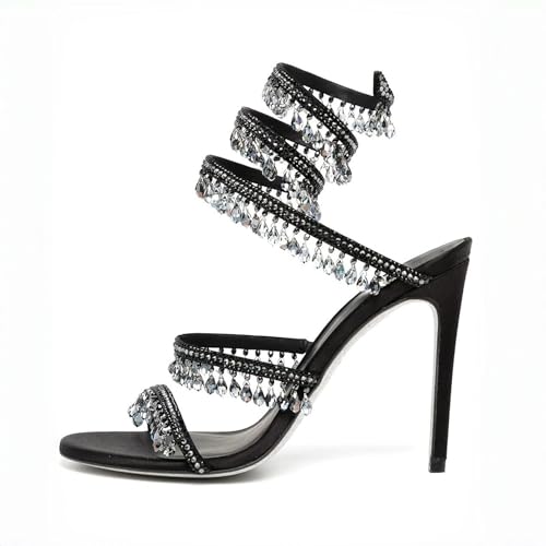 Rhinestone Wrap Around Strappy Stiletto High Heels for Women (Grey 10) by Fuazuzu - Used condition - Image 5