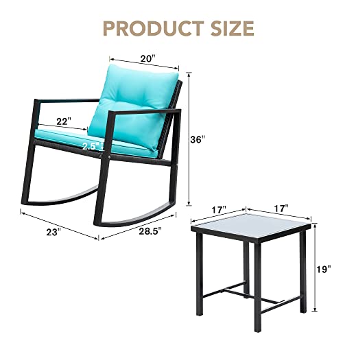 Devoko DV18ABL 3 Piece Rocking Bistro Set Wicker Patio Outdoor Furniture Porch Chairs Conversation Sets thumb #7