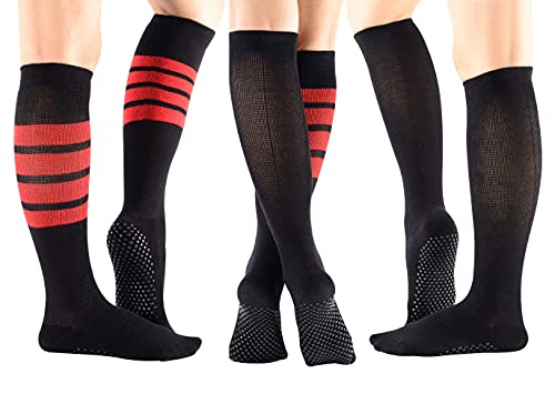 Women's 3-Pack Black Cushioned Odor Control Knee High Non Slid Gel Grips Yoga Pilate Barre Dance Socks, Size 5-10 #TOP7
