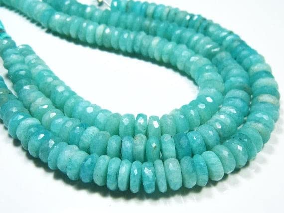 Amazonite faceted wheels 6-8mm en fil de 8'' pour bijoux d'exception