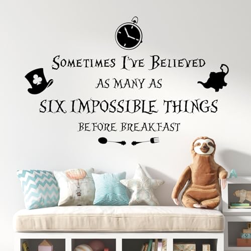 Sometimes I've Believed as Many as Six Impossible Things... - Alice in Wonderland Book Wall Quote [Medium] [Black]