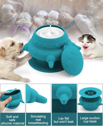 Aufzuchthilfe Welpen Katze Milchfutterstation mit 4 Nippel Welpenfutterstation Silikon Stillstation Selbstfütternd Futterspender Welpenmilch Katzenmilch Futterstation für Baby Haustier (Blau)