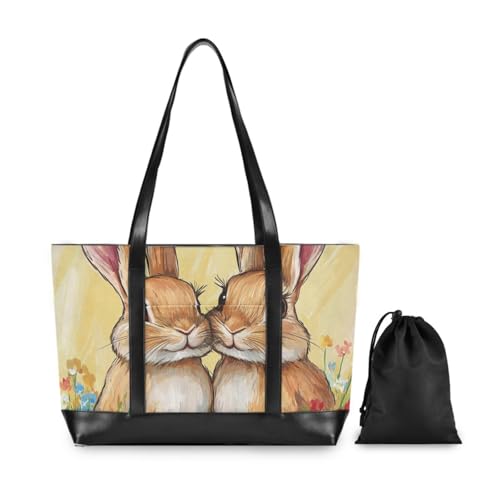 KLL Lovely Bunny Rabbit Flower professional bags for women professional with zipper 14inch tote bag Large Handbag for commuter with tablet bolso para laptop mujer2