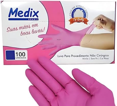 Luva Procedimento Nitrílica Rosa, Sem Pó, Tamanho M, Ambidestra, ...