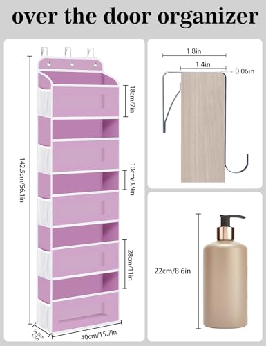 KYEVIS Over The Door Organizer Storage, 5 Shelves Door Organizer Hanging with 10 Mesh Pockets, Behind Door Storage - Ideal for Newborn, Nursery, and Baby Essentials Daily Use（Pink）