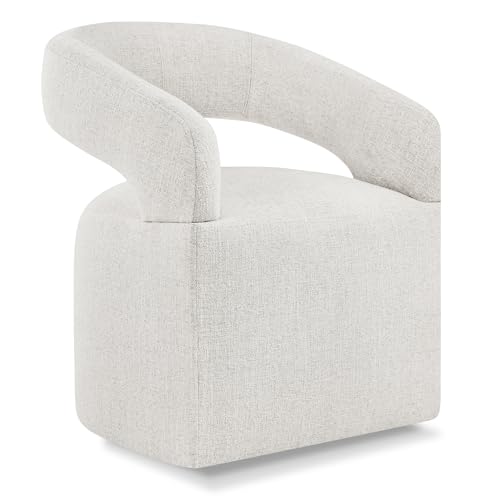 KISLOT Upholstered Dining Chairs Set of 1, Modern Rolling Dining Chairs with Hidden Casters, Arm Kitchen Chairs with Linen Look Fabric, Padded Barrel Chairs for Dining Room, Kitchen, Bedroom, Beige
