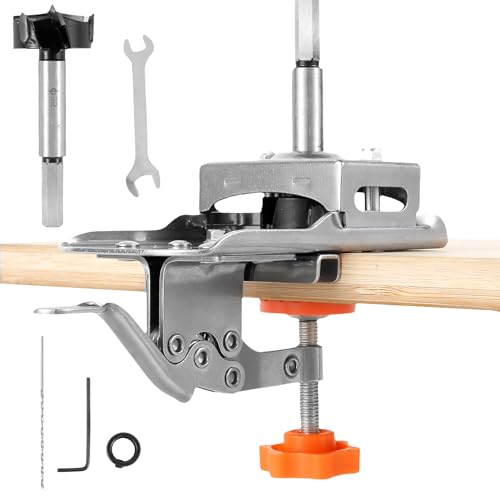 Fizocosisto 35mm Stainless Steel Concealed Door Hinge Jig with Quick Clamp, Adjustable Drill Guide, Extra Screw Hole Locator, and Accurate Positioning Tool for Cabinet Door Mounting and Woodworking by Fizocosisto - Used condition - US$10.46