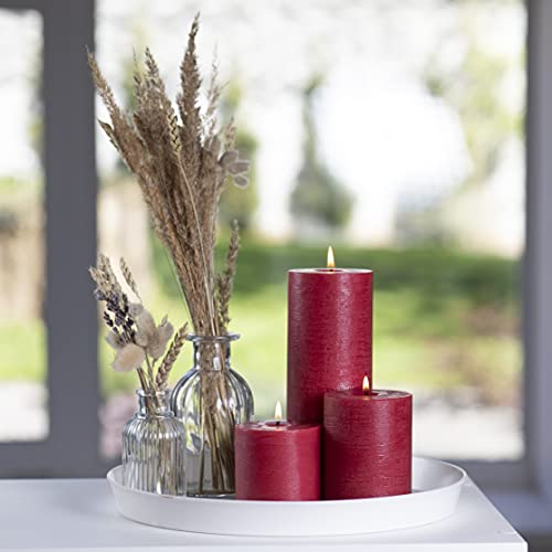 Candwax Assorted Candles Pillar - Set Of 3 Rustic Pillar Candles Includes 3", 4" And 8" Unscented Candles - Long Burning Candles Ideal As Wedding Candles And Candles For Home - Bordeaux Candles #TOP4