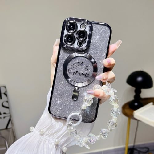 Couverture de téléphone avec bracelet paillettes noir pour iPhone 12 Pro