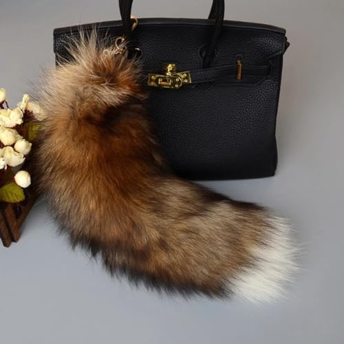 Image of 15.75 Inch Long Fluffy Faux Fur Tail Keychain, Fake Animal Tails for Handbags Backpacks Charm Tassel Ornaments (Brown-Black)