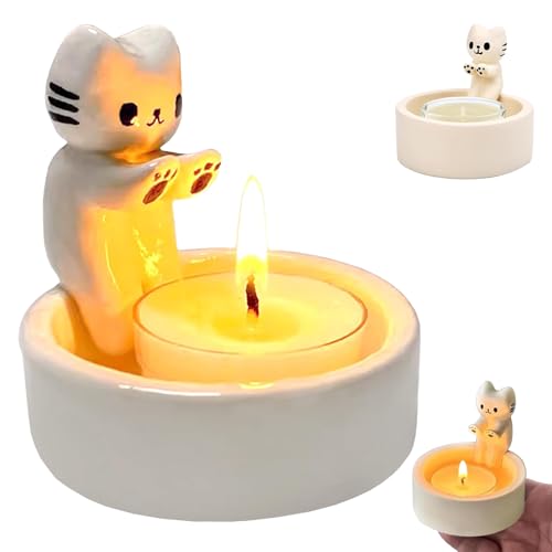 Portavelas de Gato, Portavelas Decorativo para Gatos, Candelabro De Gato, Resinoso Candelabros Decorativos de Velas Gatito, Sala de Estar, Decoración del Hogar, Velas, Blanco y Negro