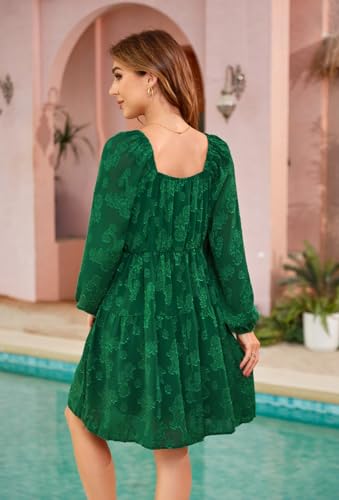 Image of BestWendding Women Long Sleeve Mini Dress Square Neck 2026 Fall Dress