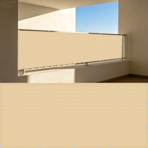 Brise-vue pour balcon anti-UV et coupe-vent avec œillets jaune sable - 2