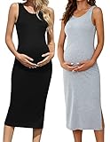 ♥Design:Lässig ärmellos, klassischer Rundhalsausschnitt, stilvolle einseitige Schlitz, Bodycon langes Kleid.