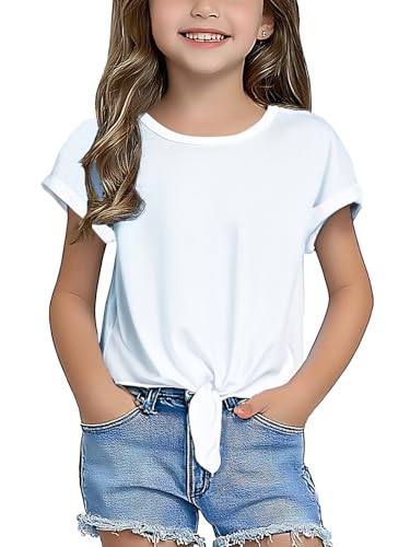 Girls Crop Top Trendy Summer Tees Casual Short Sleeve Cute Blouse White T Shirts for Kids 6-15 Years