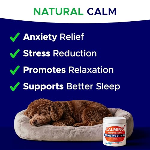 Image of Advanced Calming Chews for Dogs - Hemp Treat + Melatonin + Valerian - Relaxing Bites - Calming Care - Anti-Anxiety & Stress Relief - Made in USA - Calm, Sleep Aid, Storms - 120Ct