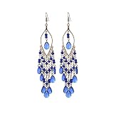Essencedelight Crystal Beaded Tassel Earring Faux Long Beaded Dangle Earring Fringe Hook Earring for