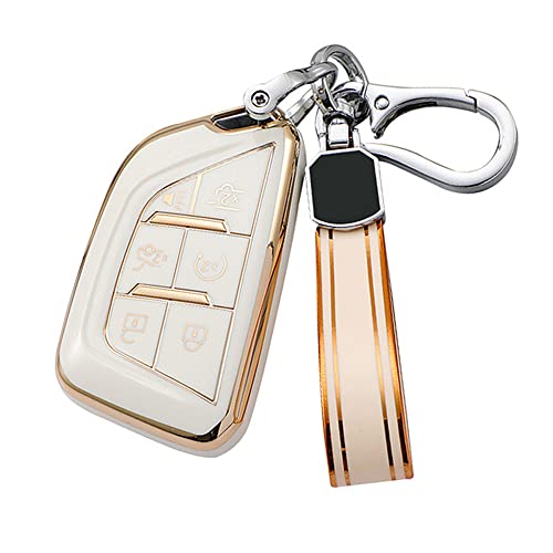 Image of Tpu Compatible with Cadillac key fob cover for 2020 2022 CT5 CT6 XTS XT4 XT5 XT6 ATS lyriq Escalade ESV accessories keychain (white)
