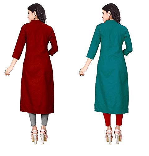 Image of NATEK Women's Cotton Straight Plain Kurtis Combo Pack of 2