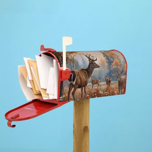 Image of Dujiea Wildlife Animal Deer Mailbox Wrap - Waterproof Magnetic Post Box Cover, Large Size 25.5 inch L x 21 inch W - Garden Yard Outside Farmhouse Home Decor