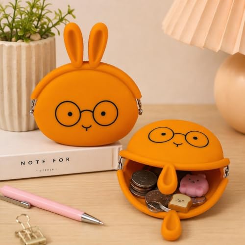Image of FunBlast Cute Bunny Shape Silicone Coin Purse for Kids & Adults - Mini Pouch for Coins, Earphones, Keys & Small Essentials, Aesthetic Pouches for Girls & Women - 12 X 9.5 X 3 Cm (Bunny-Brown)