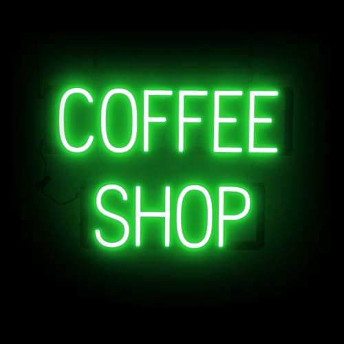 Image of SpellBrite LED Neon COFFEE SHOP Sign for Business - Green, 23 inch x 15 inch | Ultra-Bright Click-Together Signage for Cafes, with Visibility from 500 Feet - 8 Animations, 6 Brightness Settings