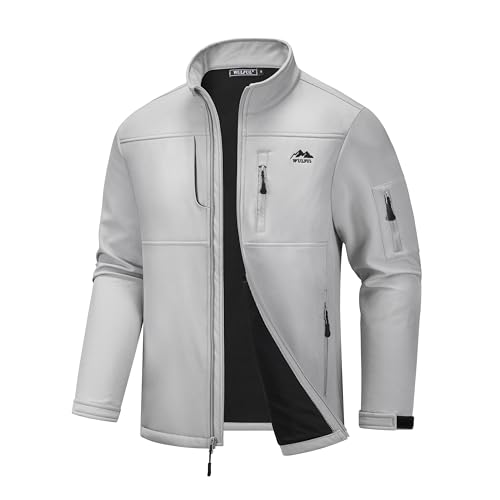 WULFUL Men's Lightweight Softshell Jacket Warm Fleece Lined Windbreaker Waterproof Rain Jacket for Winter Outdoor Hiking