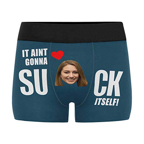 Custom Faces Print Boxer Briefs For Men Funny Text Blue Design Photo Underwear Gifts #TOP27